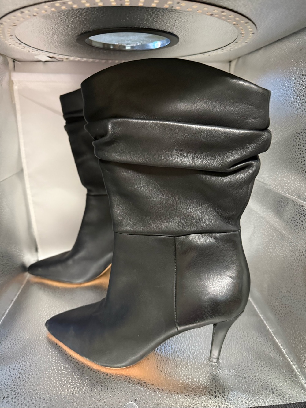 Vince Camuto Black Slouchy Pointed-Toe Stiletto Mid-Calf Boots